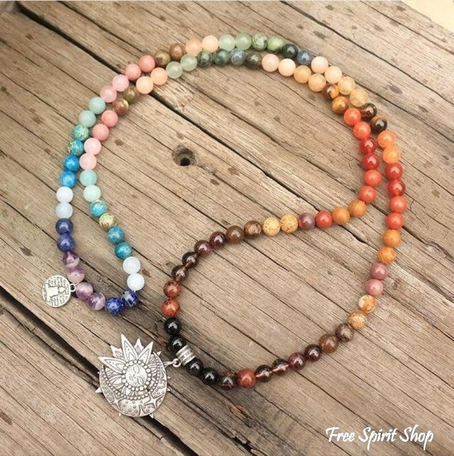 108 Natural 7 Chakra Gemstone Mala Bead Necklace - Free Spirit Shop