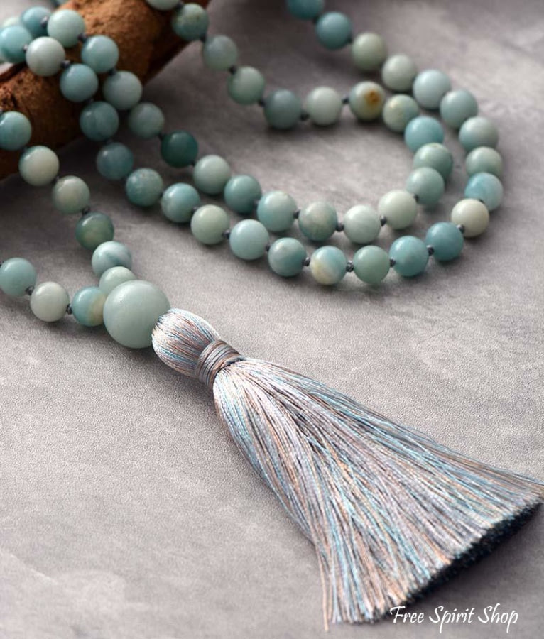 108 Natural Amazonite Mala Bead Necklace - Free Spirit Shop