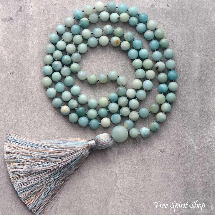 108 Natural Amazonite Mala Bead Necklace - Free Spirit Shop