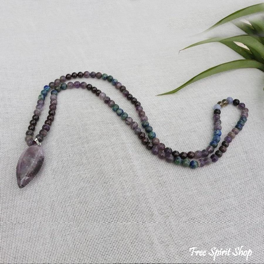 108 Natural Amethyst & Garnet Mala Bead Necklace / Bracelet - Free Spirit Shop
