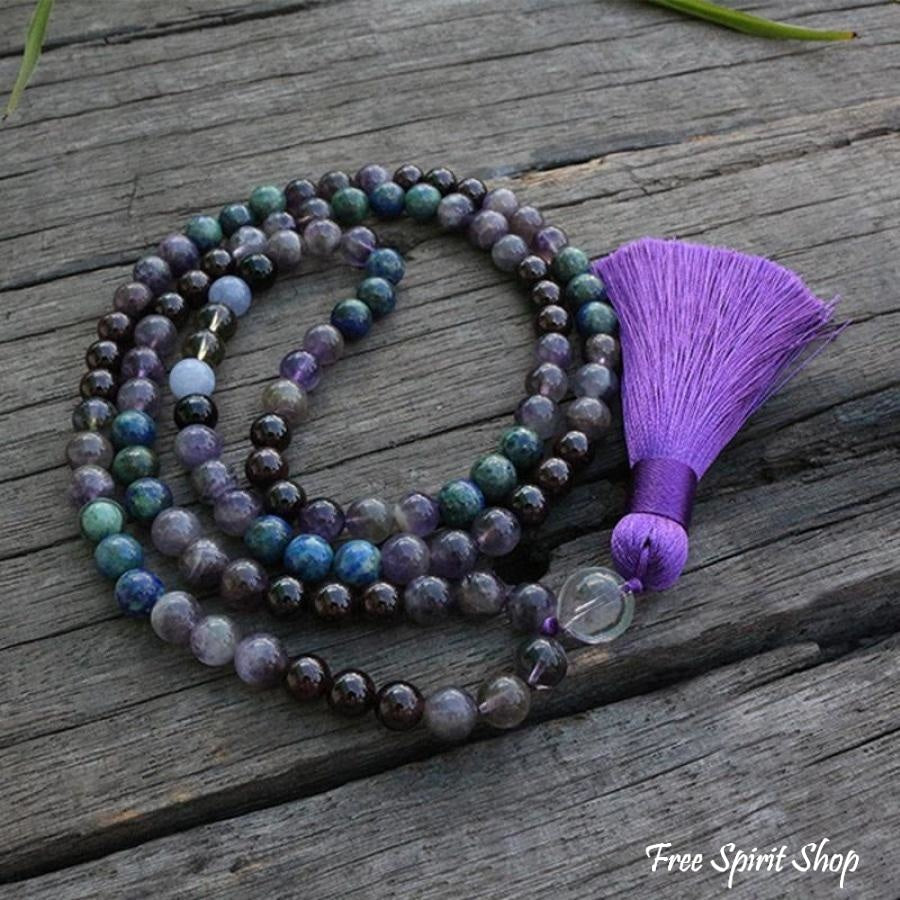 108 Natural Amethyst & Garnet Mala Bead Necklace / Bracelet - Free Spirit Shop