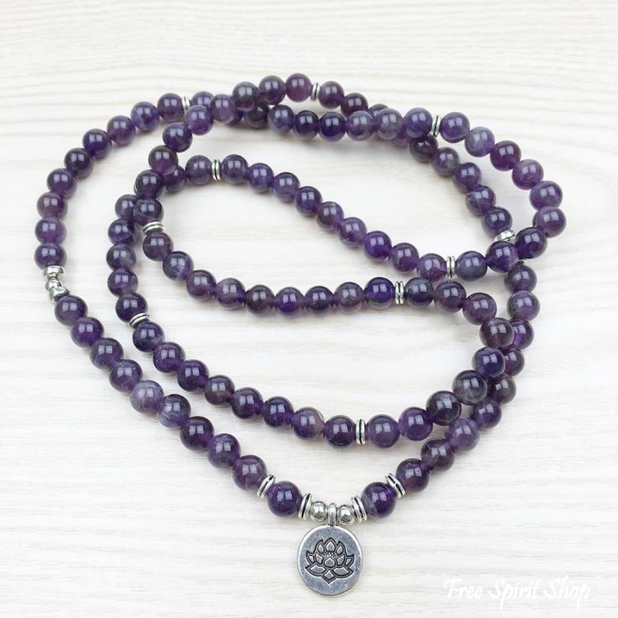 108 Natural Amethyst Stone Mala Prayer Beads Bracelet - Free Spirit Shop
