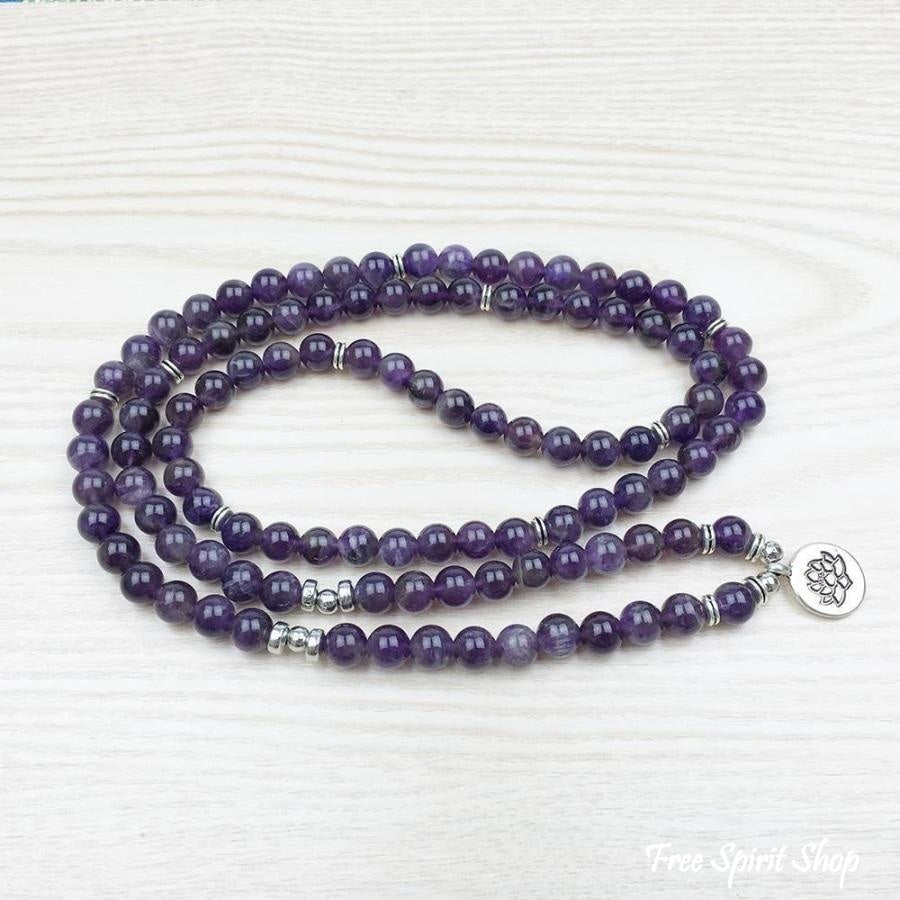 108 Natural Amethyst Stone Mala Prayer Beads Bracelet - Free Spirit Shop