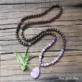 108 Natural Bronzite & Purple Lepidolite Mala Bead Necklace - Free Spirit Shop