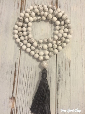 108 Natural Howlite Stone Mala Prayer Beads Necklace - Free Spirit Shop