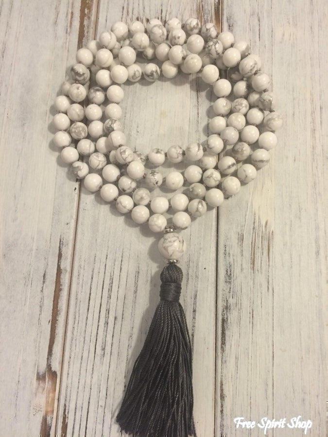 108 Natural Howlite Stone Mala Prayer Beads Necklace - Free Spirit Shop