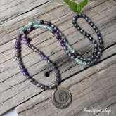 108 Natural Labradorite Fluorite & Amethyst Mala Bead Necklace / Bracelet - Free Spirit Shop