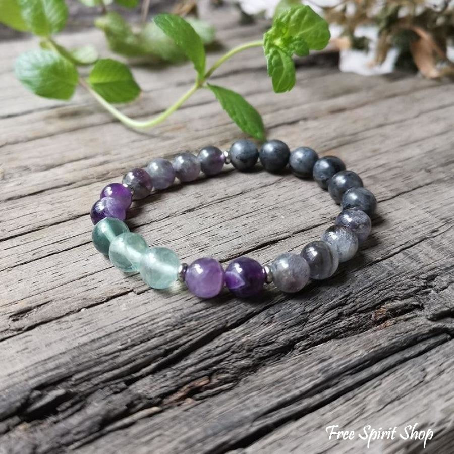 108 Natural Labradorite Fluorite & Amethyst Mala Bead Necklace / Bracelet - Free Spirit Shop