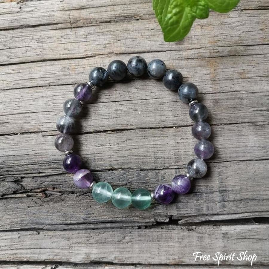 108 Natural Labradorite Fluorite & Amethyst Mala Bead Necklace / Bracelet - Free Spirit Shop