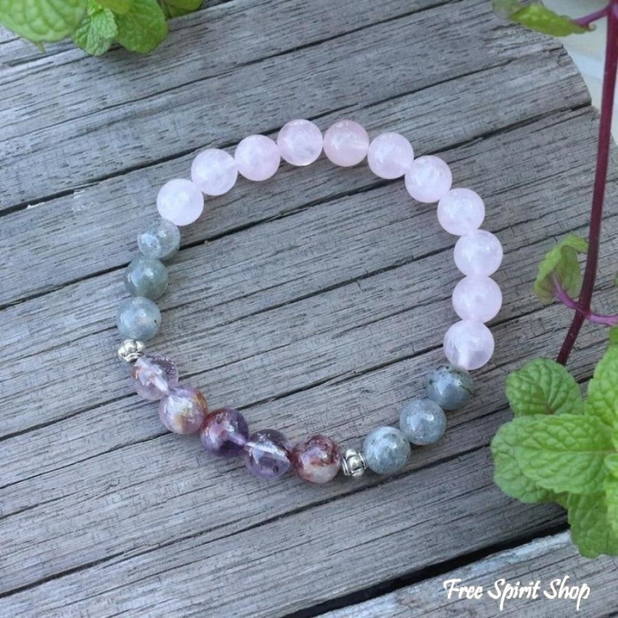 108 Natural Labradorite White Jade and Amethyst Mala Beads Necklace / Bracelet - Free Spirit Shop