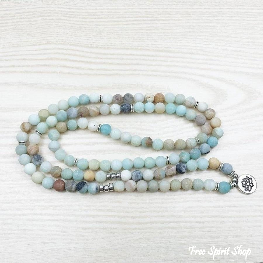 108 Natural Matte Amazonite Stone Mala Prayer Beads - Free Spirit Shop