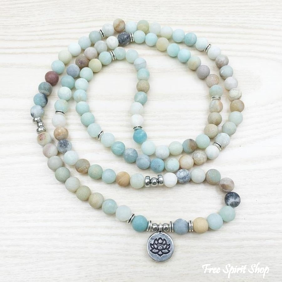 108 Natural Matte Amazonite Stone Mala Prayer Beads - Free Spirit Shop