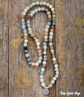 108 Natural Matte Amazonite Stone Mala Prayer Beads - Free Spirit Shop
