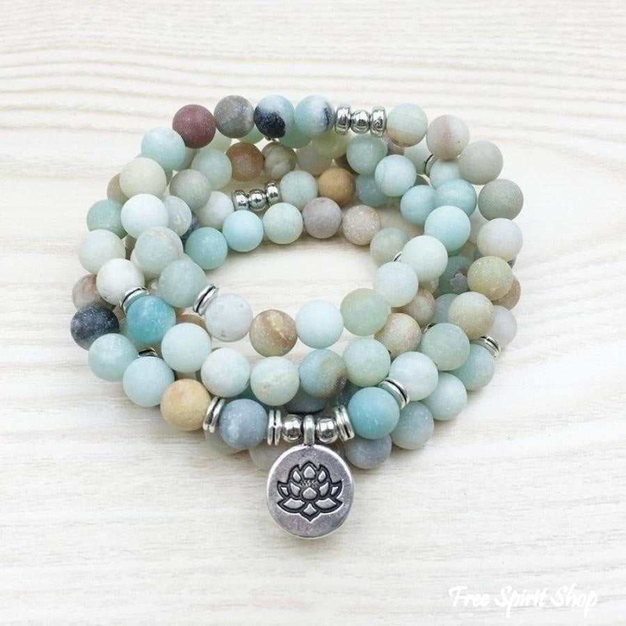 108 Natural Matte Amazonite Stone Mala Prayer Beads - Free Spirit Shop