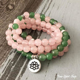 108 Natural Rose Quartz & Green Aventurine Mala Beads - Free Spirit Shop