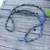 108 Natural Snowflake Obsidian & Lapis Lazuli Mala Prayer Beads necklace / bracelet - Free Spirit Shop