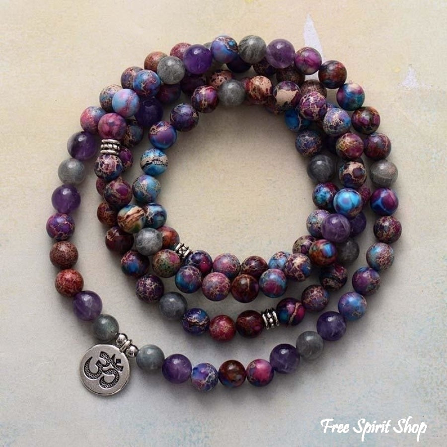 108 Purple Jasper & Amethyst Mala Bead Bracelet / Necklace - Free Spirit Shop