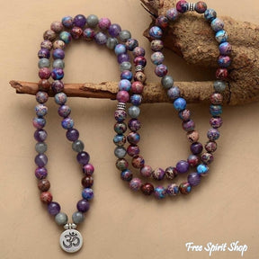 108 Purple Jasper & Amethyst Mala Bead Bracelet / Necklace - Free Spirit Shop