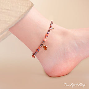 Natural Rhodonite & Carnelian Stone Beaded Anklet Jewelry >