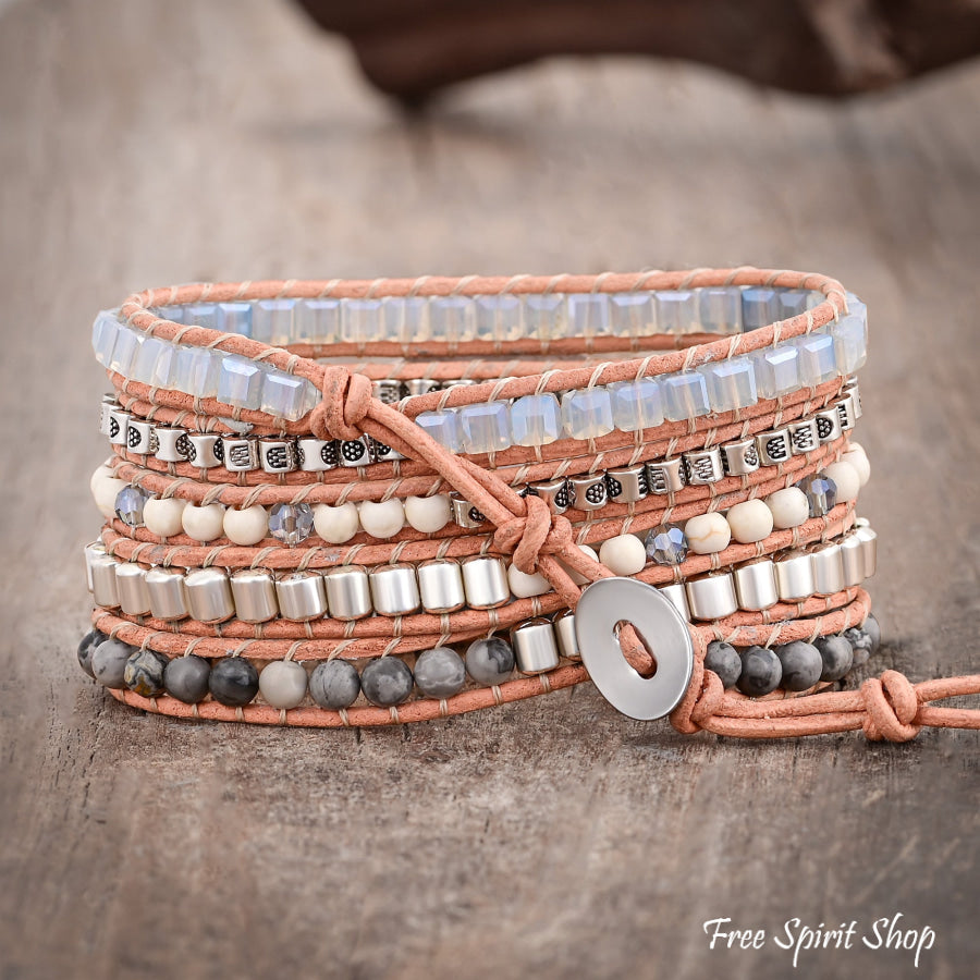 Handmade Natural Celestine Druzy Wrap Bracelet Jewelry > Gemstone Bead
