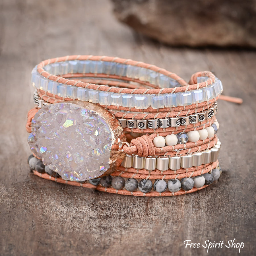 Handmade Natural Celestine Druzy Wrap Bracelet Jewelry > Gemstone Bead