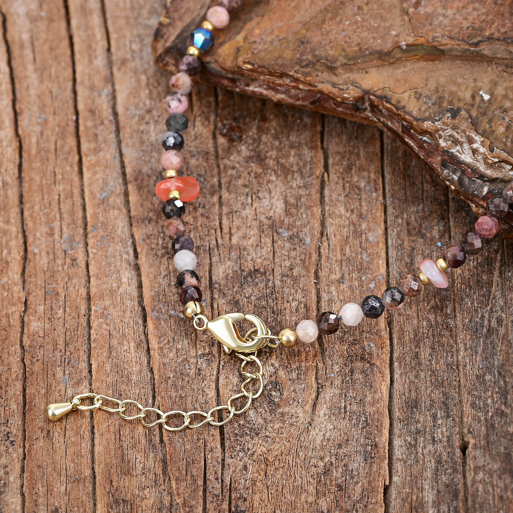 Natural Rhodonite & Carnelian Stone Beaded Anklet