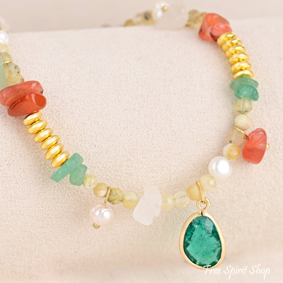 Natural Green Aventurine Unakite & Carnelian Bead Anklet Jewelry >