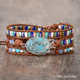 Natural Turquoise & Jasper Silver Wrap Bracelet Jewelry > Gemstone Bead