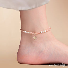 Natural Pink Aventurine & Freshwater Pearl Beaded Anklet Jewelry >
