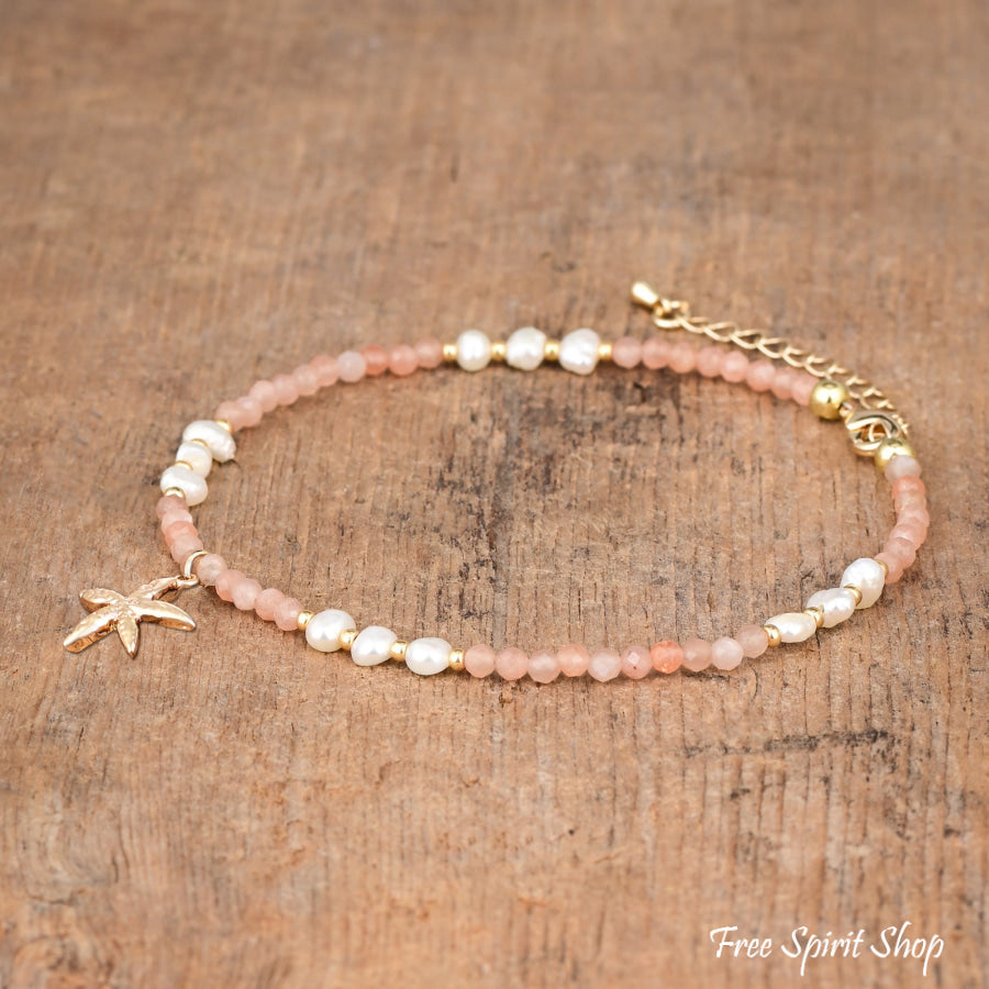 Natural Pink Aventurine & Freshwater Pearl Beaded Anklet Jewelry >