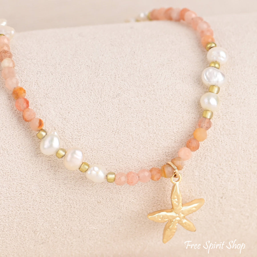 Natural Pink Aventurine & Freshwater Pearl Beaded Anklet Jewelry >