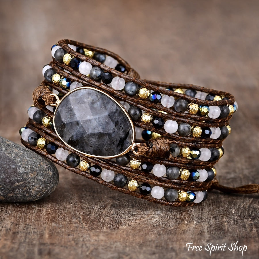 Natural Black Labradorite Wrap Bracelet Jewelry > Gemstone Bead