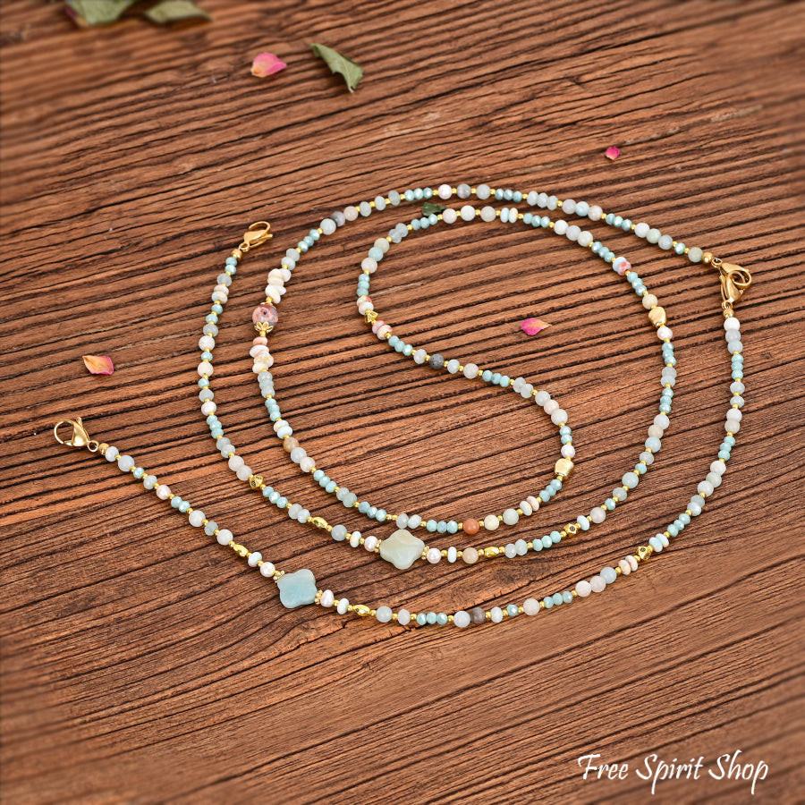 4-in-1 Natural Amazonite Clover Beaded Chain
