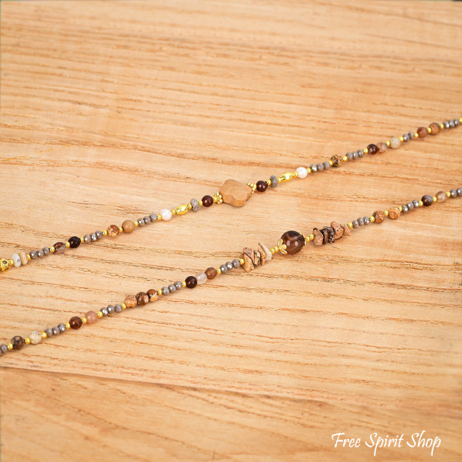 4-in-1 Natural Picture Jasper Clover Beaded Chain