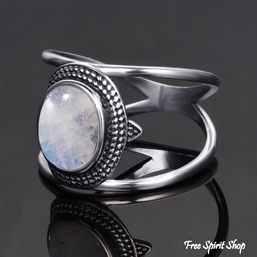 925 Silver Natural Moonstone Round Boho Ring - Free Spirit Shop