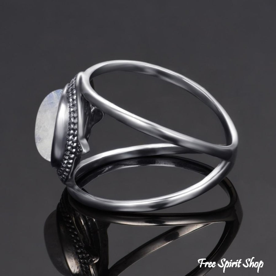 925 Silver Natural Moonstone Round Boho Ring - Free Spirit Shop