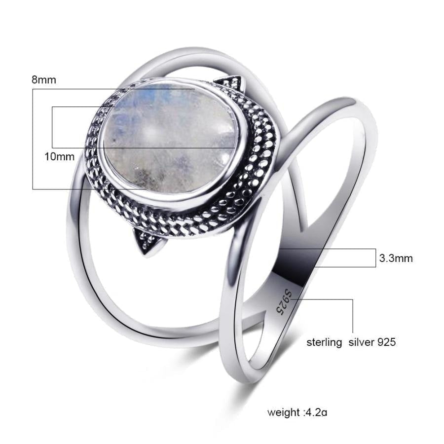 925 Silver Natural Moonstone Round Boho Ring - Free Spirit Shop