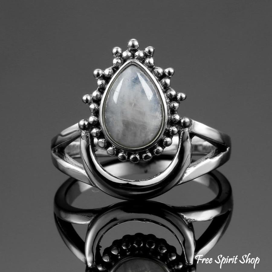 925 Sterling Silver Natural Moonstone Boho Ring - Free Spirit Shop