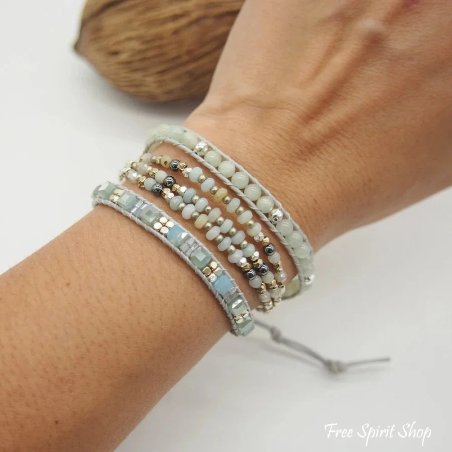 Natural Amazonite & Crystal Beaded Wrap Bracelet