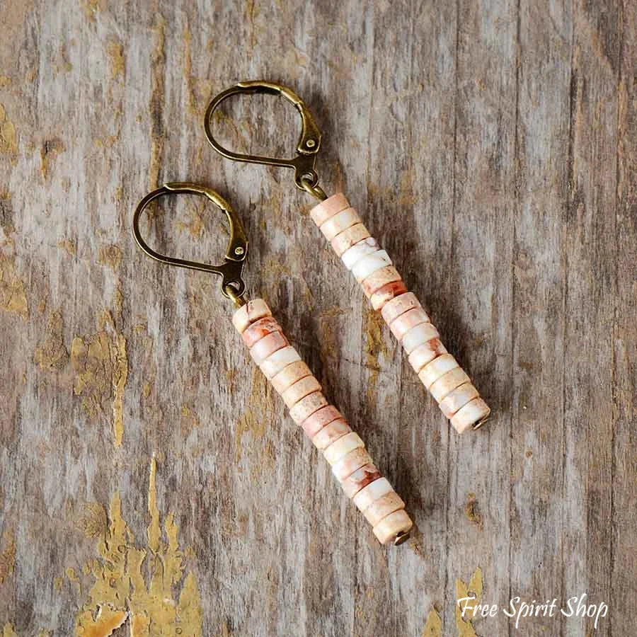 Natural Jasper Stone Tube Earrings