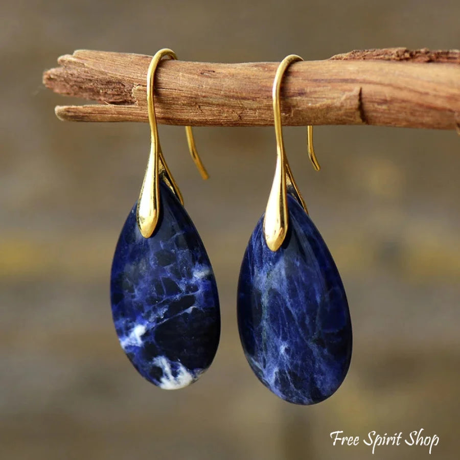 Natural Blue Sodalite Drop Earrings