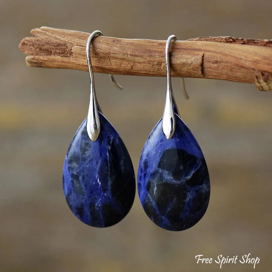 Natural Blue Sodalite Drop Earrings