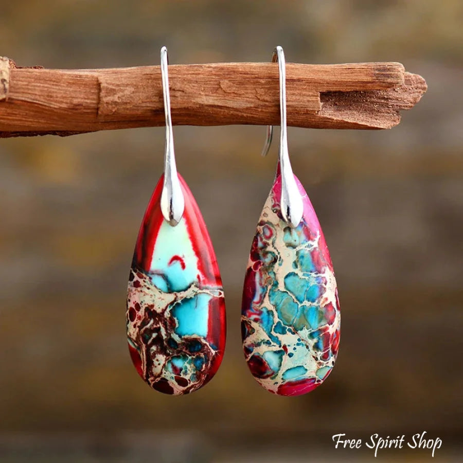 Sterling Silver Dangle Earrings deals with Turquoise and Red Jasper Accent Stones