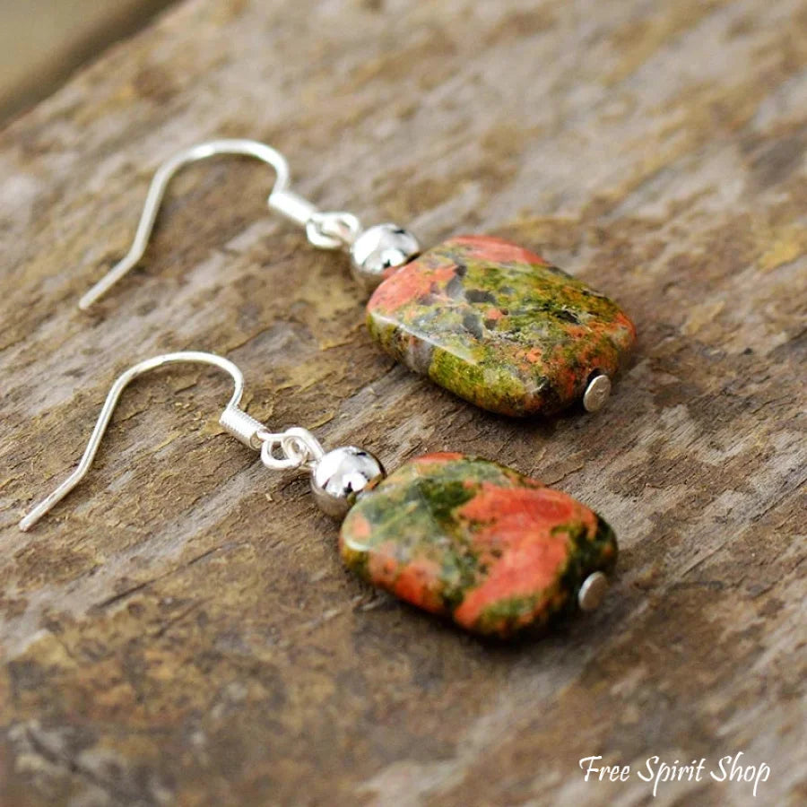 Natural Unakite Drop Earrings