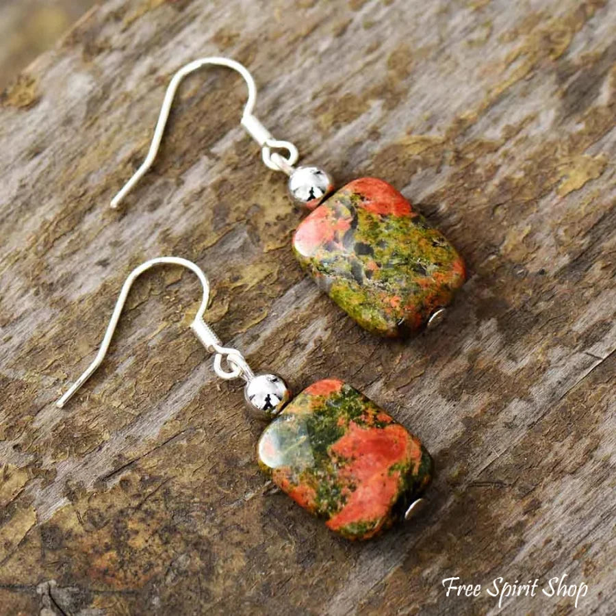 Natural Unakite Drop Earrings