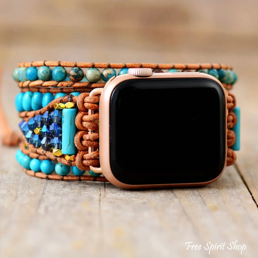 Blue Jasper Apple Watch Wrap Bracelet, Boho