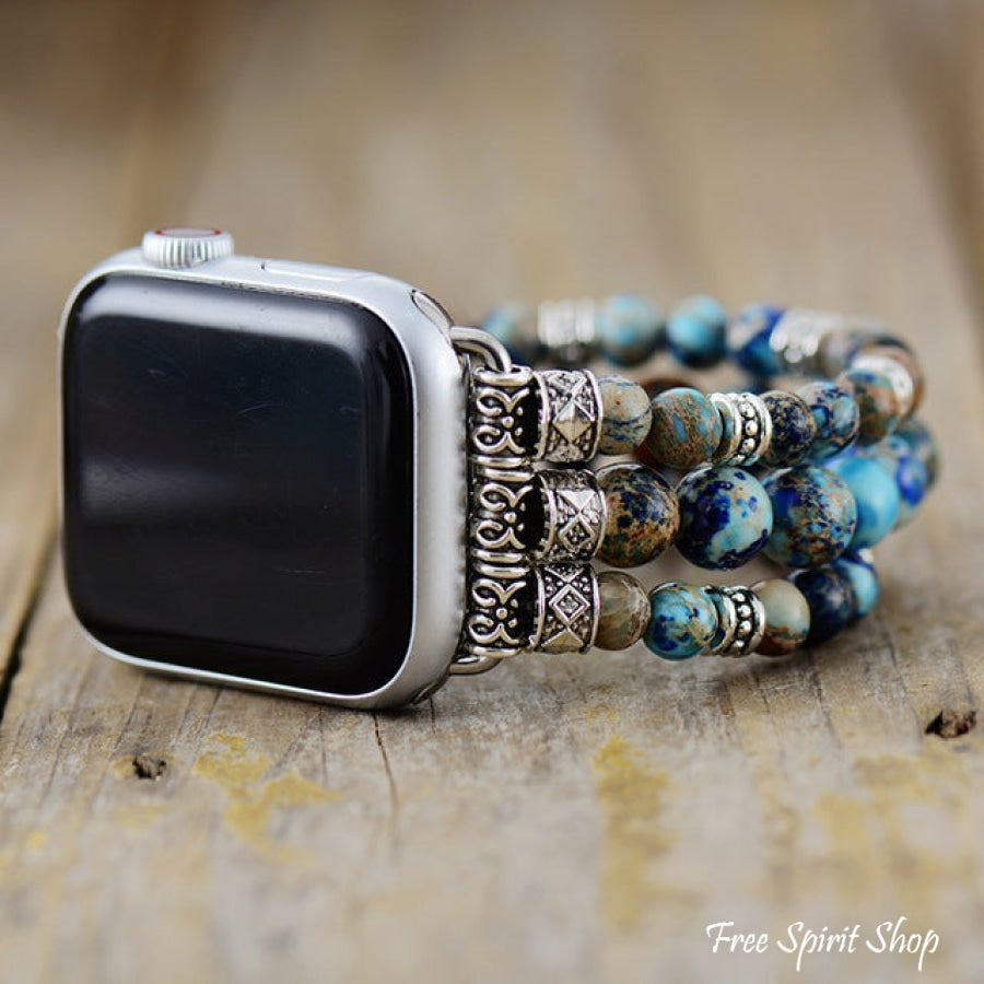 Handmade Blue Jasper Bead Elastic Apple Watch Band