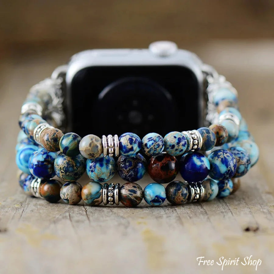 Handmade Blue Jasper Bead Elastic Apple Watch Band