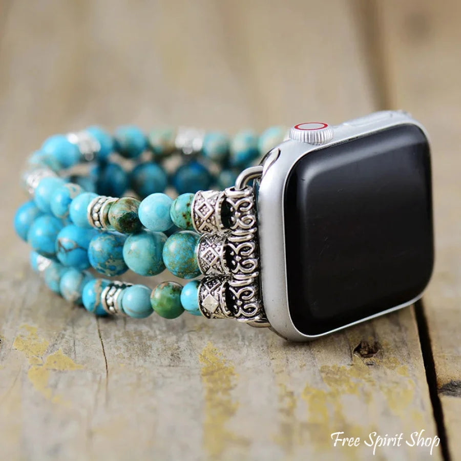 Handmade Turquoise Jasper Bead Elastic Apple Watch Band