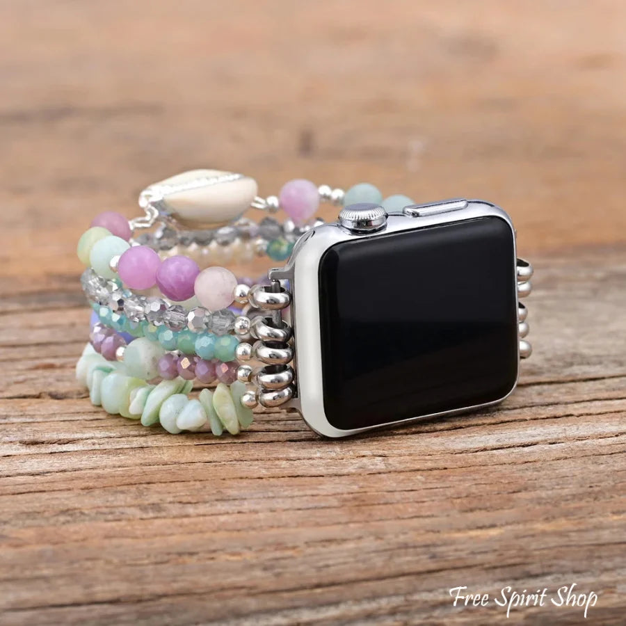 Natural Lepidolite Green Jade Amazonite & Shell Apple Watch Band